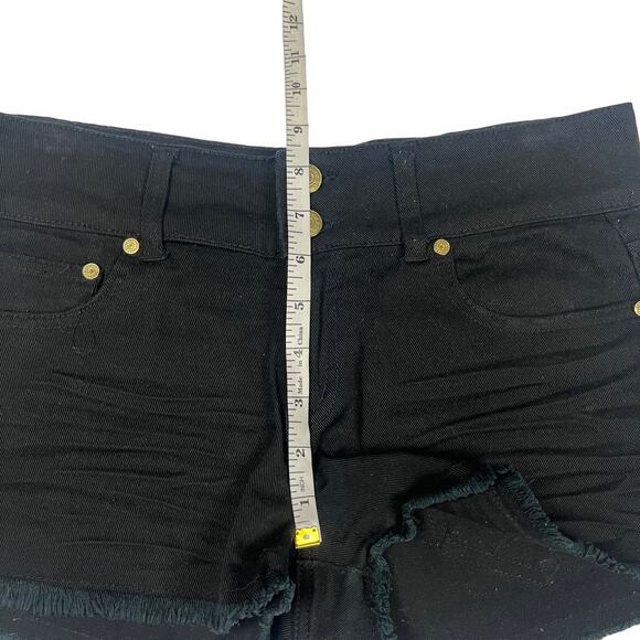 Refuge Jean Shorts Black Denim Double Button Cutoff Short Women 6 Casual Stretch - Picture 5 of 8